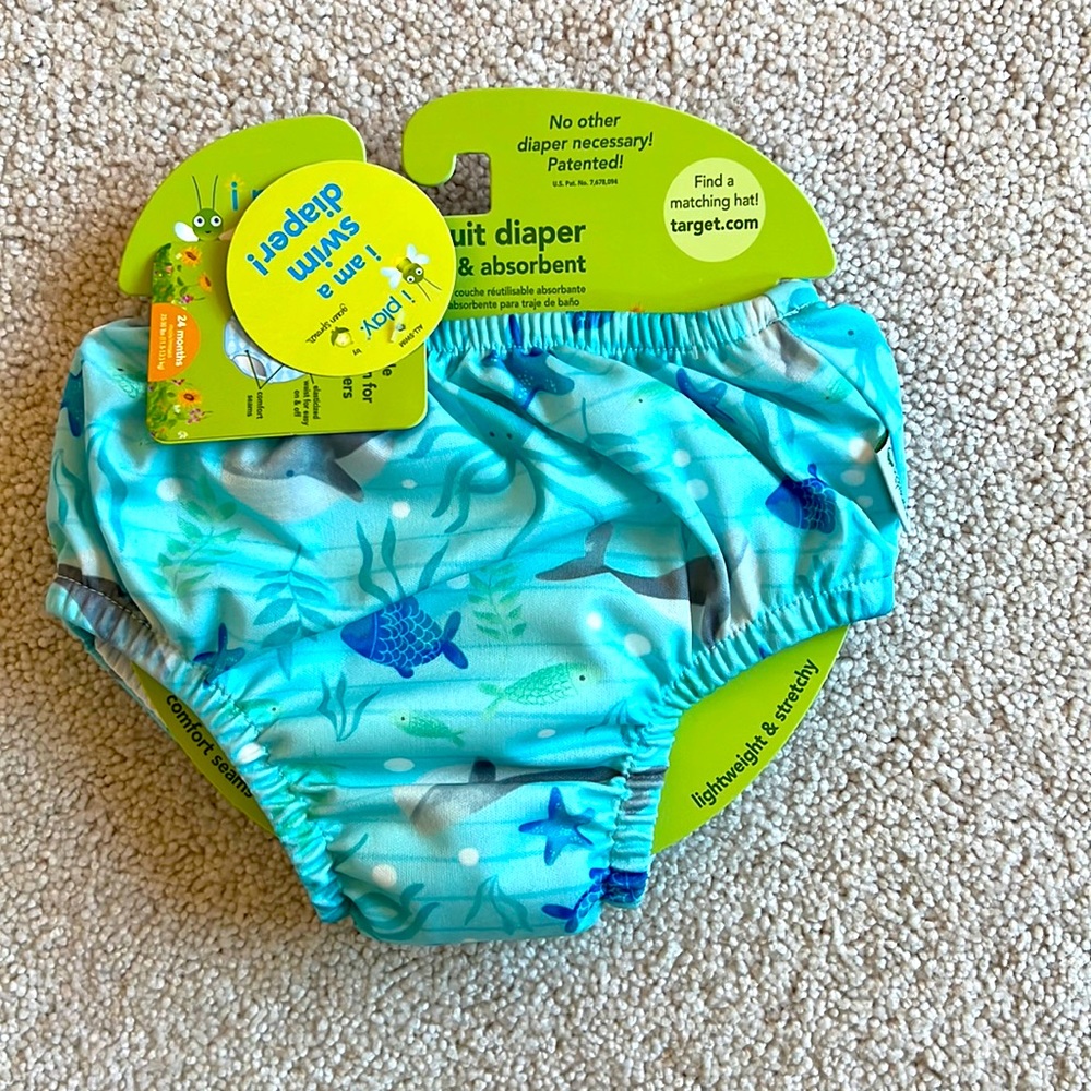 NWT - Size 24 months, i Play swim diaper - reusable, light blue print